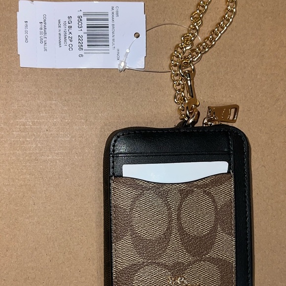 Coach Black and Tan Signature Card Holder - Picture 1 of 6